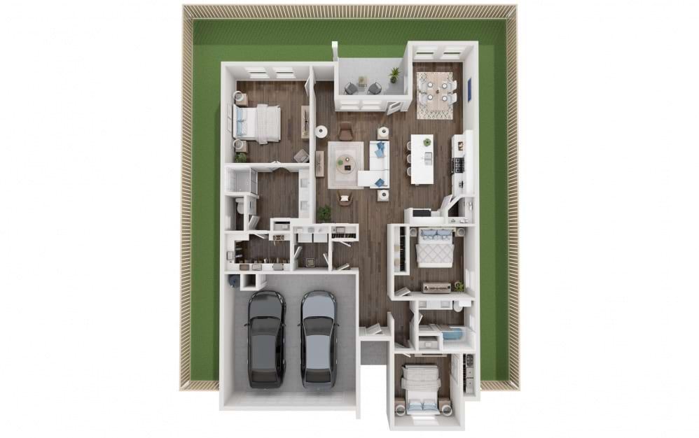Cypress - 3 bedroom floorplan layout with 2 baths and 1615 square feet.
