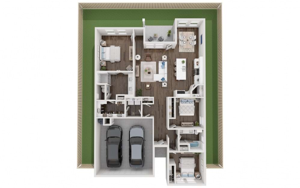 Linden - 3 bedroom floorplan layout with 2 baths and 1625 square feet.