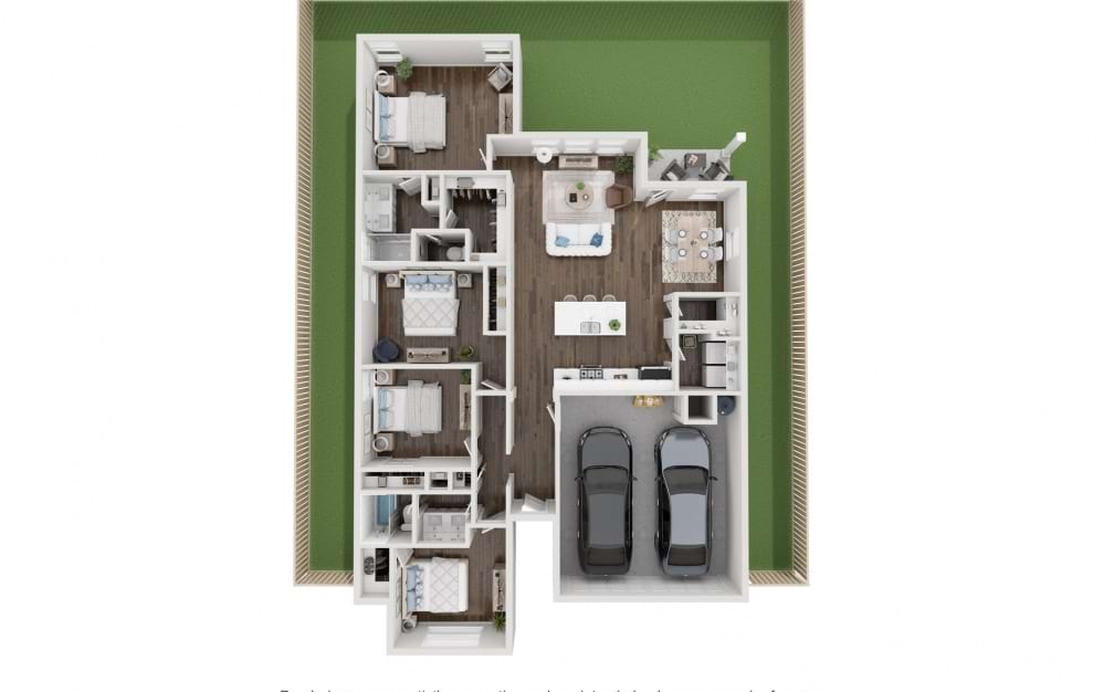 Maple - 4 bedroom floorplan layout with 2 baths and 1628 square feet.